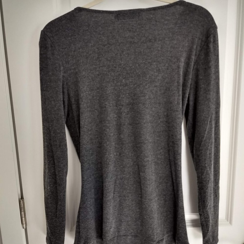Allegra K Gray Cowl Neck Long Sleeve Button Ruched Top - Picture 3 of 3